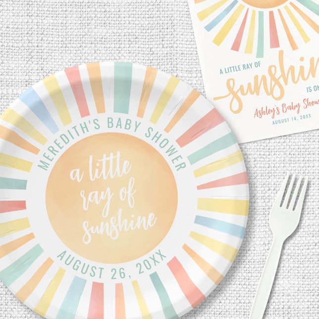 Prato De Papel Chuva de Amor Bebê Sunshine (Sunshine Pink Sun Baby Shower Paper Plates)