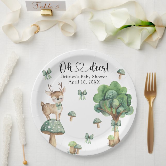 Prato De Papel Chuva de Amor com Veado na Floresta em Aquarela (Casamento)