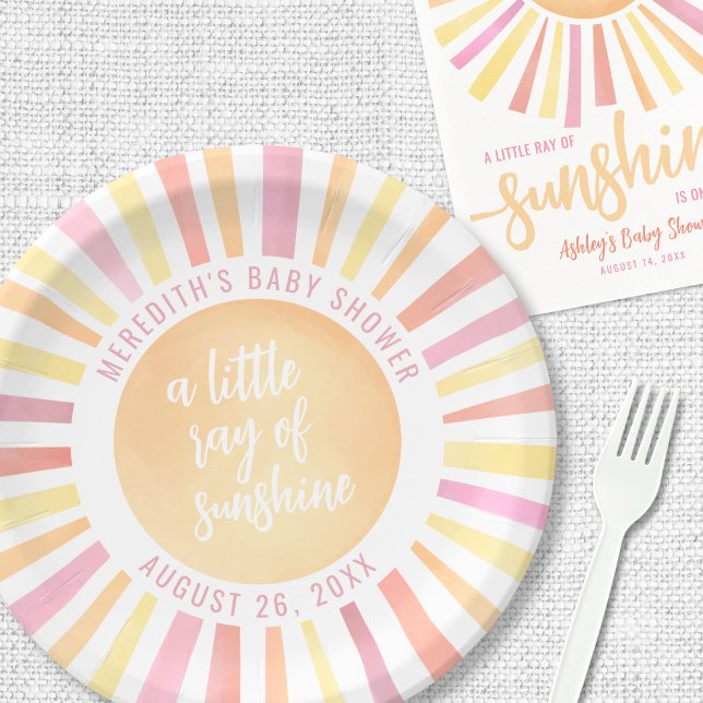 Prato De Papel Chuva de Amor Rosa Sol Babyshower (Sunshine Pink Sun Baby Shower Paper Plates)