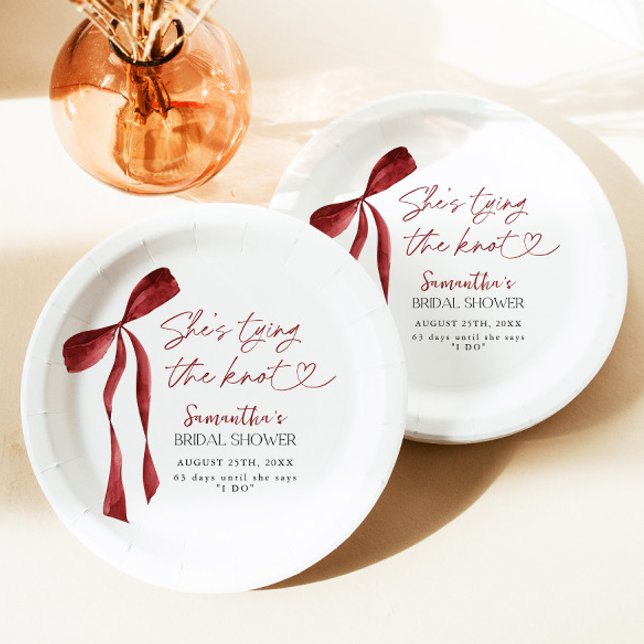 Prato De Papel Chuva de Arroz com Laço Burgundy - Bridal Shower (Criador carregado)