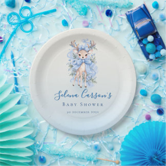 Prato De Papel Chuva de Azul Aguarela Baby Shower