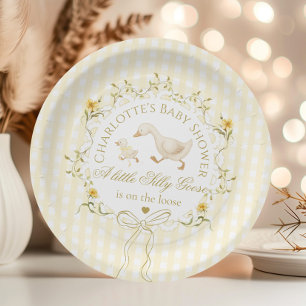 Prato De Papel Chuva de Bebê Amarela Neutra em Gênero Silly Goose