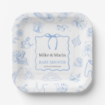 Chuva De Bebê Azul Toile De Jouy Menino