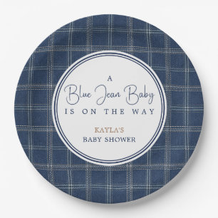 Prato De Papel Chuva de Bebê Blue Jean Xadrez Azul Marinho Elegan