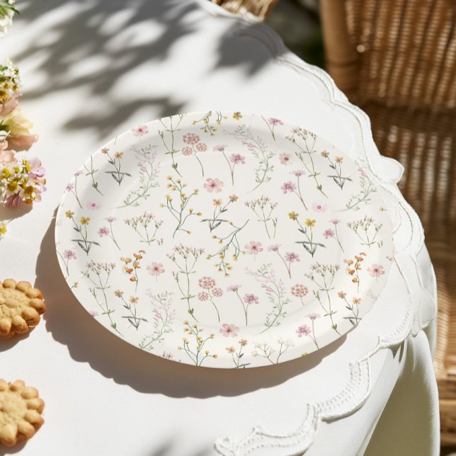 Prato De Papel Chuva de Bebê Boho Flor Silvestre (Criador carregado)