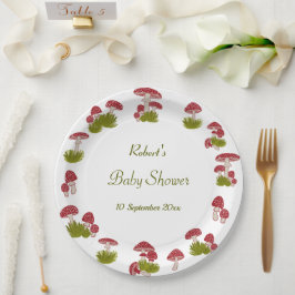 Prato De Papel Chuva de Bebê Cogumelo Goblincore Jardim Verde Beb