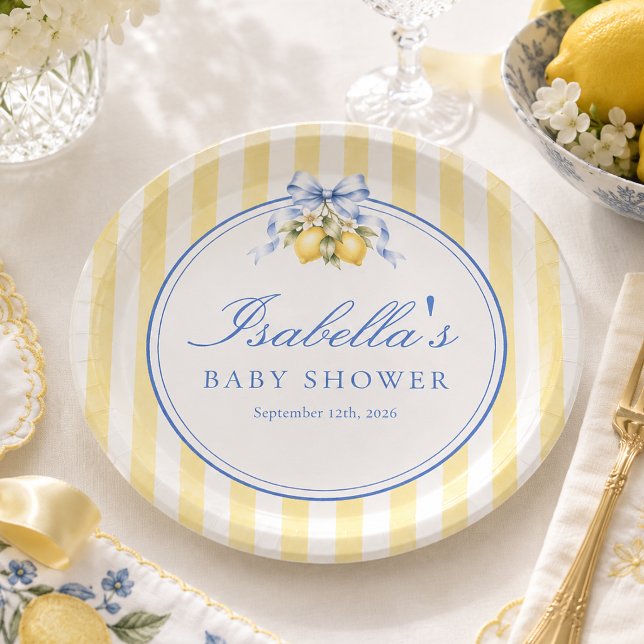 Prato De Papel Chuva de Bebê com Listras Amarelas e Limão Italian (Criador carregado)
