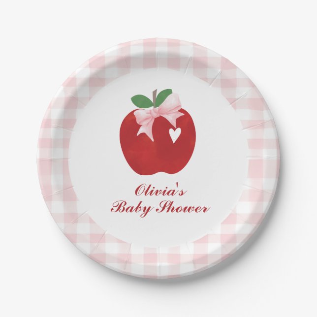 Prato De Papel Chuva de Bebê Coquette Apple Laço Rosa (Frente)
