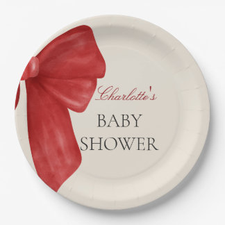 Prato De Papel Chuva de Bebê de Natal com Laço Vermelho Elegante