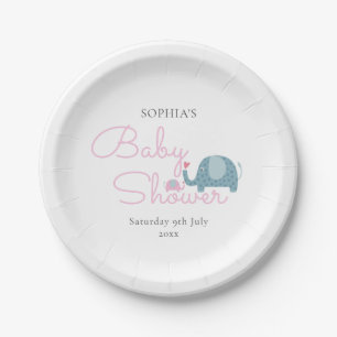 Prato De Papel Chuva de bebê Elefante Rosa Bolinhas Meninas