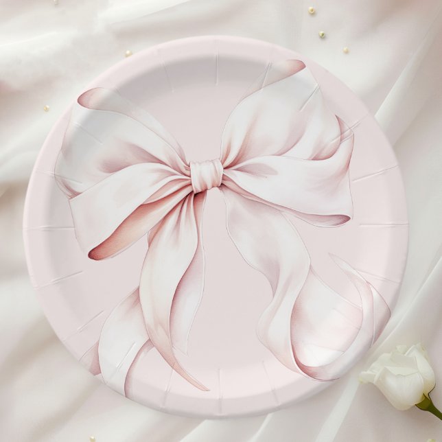 Prato De Papel Chuva de Bebê Elegante com Laço Rosa (Criador carregado)