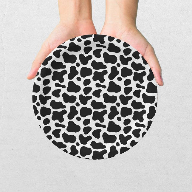 Prato De Papel Chuva de Bebê Estampa de Vaca Preto e Branco (Criador carregado)