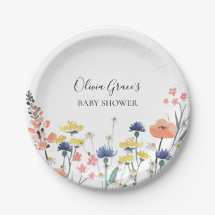 Prato De Papel Chuva de bebê floral aquarela de flores silvestres