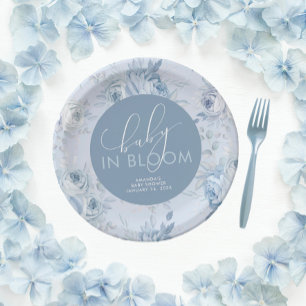 Prato De Papel Chuva de Bebê Floral Azul Baby em Flor