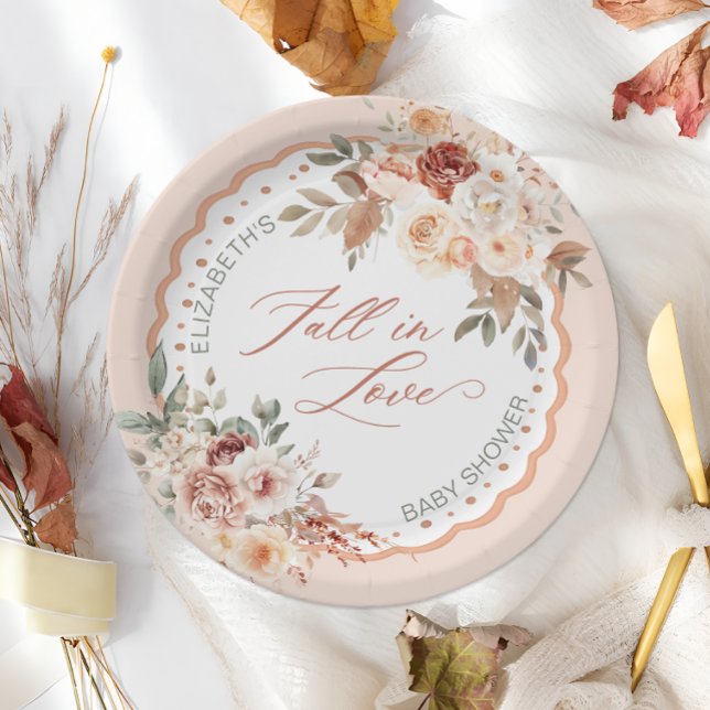 Prato De Papel Chuva de Bebê Floral Boho Apaixonar (Criador carregado)
