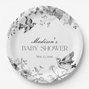 Prato De Papel Chuva de Bebê Floral Vintage Toile De Jouy Preto