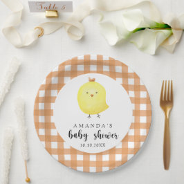 Prato De Papel Chuva de Bebê Frango em Aquarela