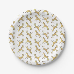 Prato De Papel Chuva de Bebê Girafa Fofa em Branco