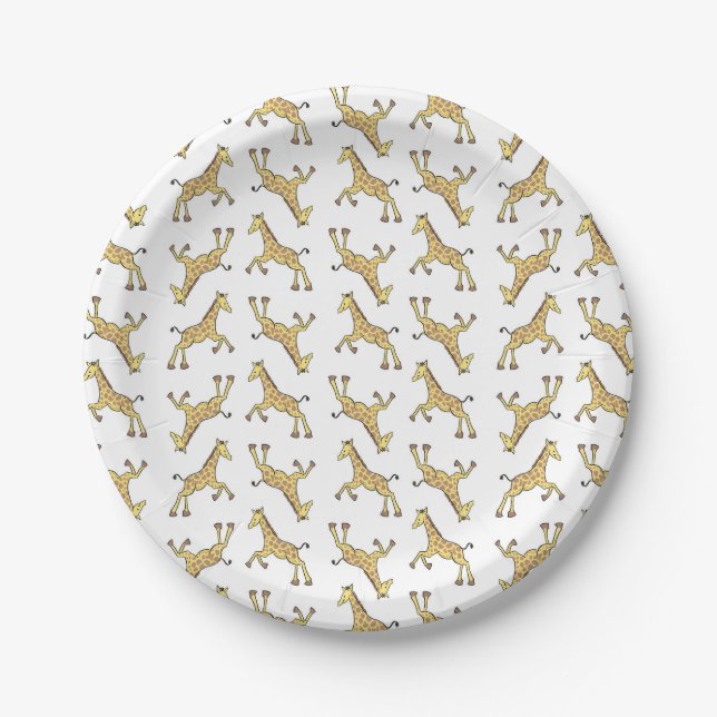 Prato De Papel Chuva de Bebê Girafa Fofa em Branco (Frente)