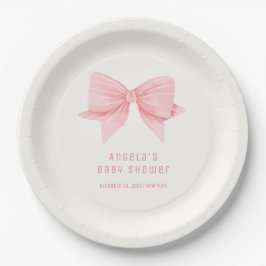 Prato De Papel Chuva de Bebê Laço Borboleta Minimalista Rosa