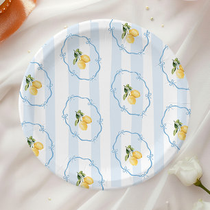 Prato De Papel Chuva de Bebê Mediterrâneo Amarelo Limão Azul