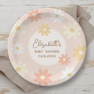 Prato De Papel Chuva de Bebê Menina Boho Simples Flor de Margarid
