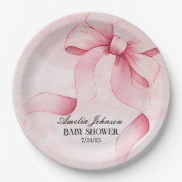 Prato De Papel Chuva de Bebê Menina Fita Rosa Blush Coquette 