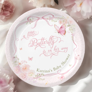 Prato De Papel Chuva de Bebê Menina Florzinha Borboletinha