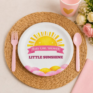 Prato De Papel Chuva de Bebê Menina Nuvem Rosa Pastel