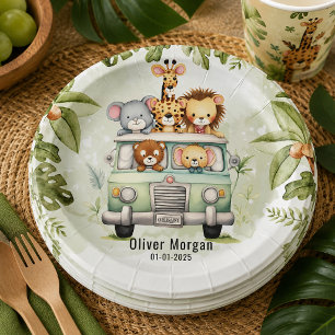 Prato De Papel Chuva de Bebê Menino Animais Safari Selva Tropical