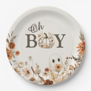 Prato De Papel Chuva de Bebê Menino Floral Boho Outono Fantasma