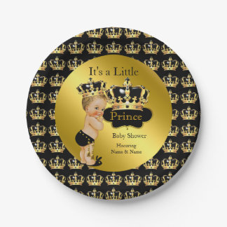Prato De Papel Chuva de Bebê Príncipe Negro Dourado Coroa Loura