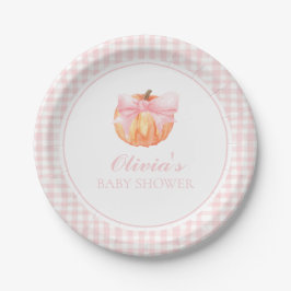 Prato De Papel Chuva de bebê Pumpkin Pink com laço e xadrezinho