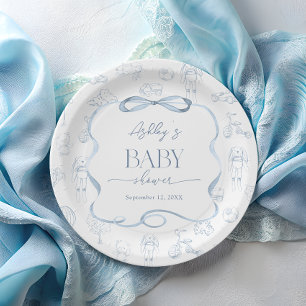 Prato De Papel Chuva de Bebê Quarto Azul Toile De Jouy