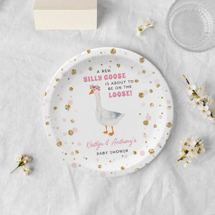 Prato De Papel Chuva de Bebê Silly Goose Rosa Aquarela Meninas