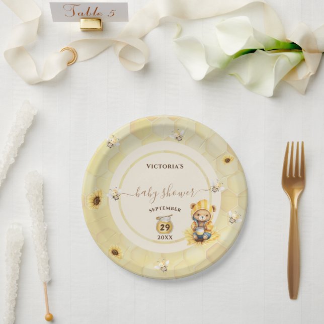 Prato De Papel Chuva de Bebê Urso Doce Abelha Mel (Casamento)