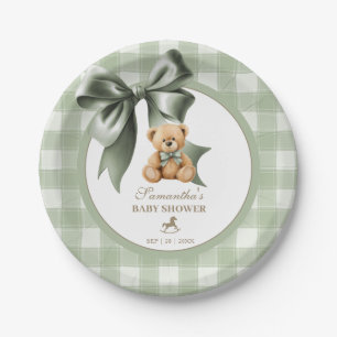 Prato De Papel Chuva de Bebê Xadrez Verde Musgo Teddy Elegante