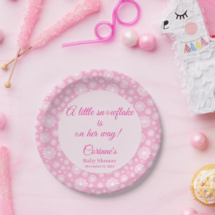Prato De Papel Chuva de bebês menina floco de neve rosa