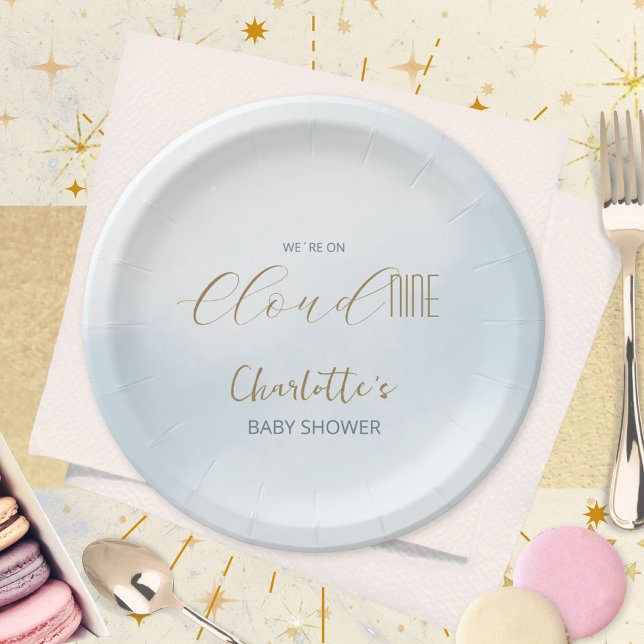 Prato De Papel Chuva de Bênçãos Celestial Azul Baby Shower (Cloud 9 Celestial Blue Baby Shower Paper Plates ©Susanne Sachers - Sunny Mind 🌞)
