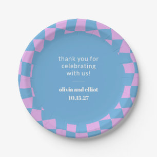 Prato De Papel Chuva de Casais Personalizada Xadrez Roxo Retrô