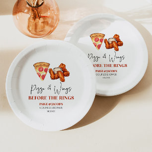 Prato De Papel Chuva de Casal Pizza e Asas Antes dos Anéis