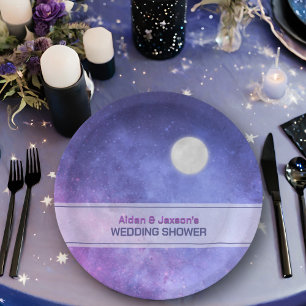 Prato De Papel Chuva de Casamento Noturna Celestial com Lua Cheia