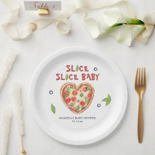 Prato De Papel chuva de coração de pizza para chá de bebê em aqua