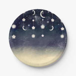 Prato De Papel Chuva de Estrelas Celestiais Baby Shower em Aquare