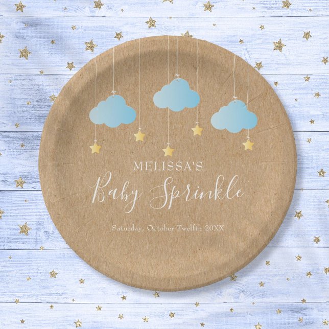 Prato De Papel Chuva de Festa de Bebê Menino Rustic Twinkle (Rustic Twinkle Sprinkle Baby Boy Sprinkle Shower Paper Plates)