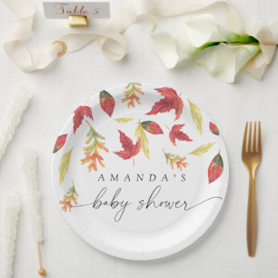 Prato De Papel Chuva de folhas Baby Shower