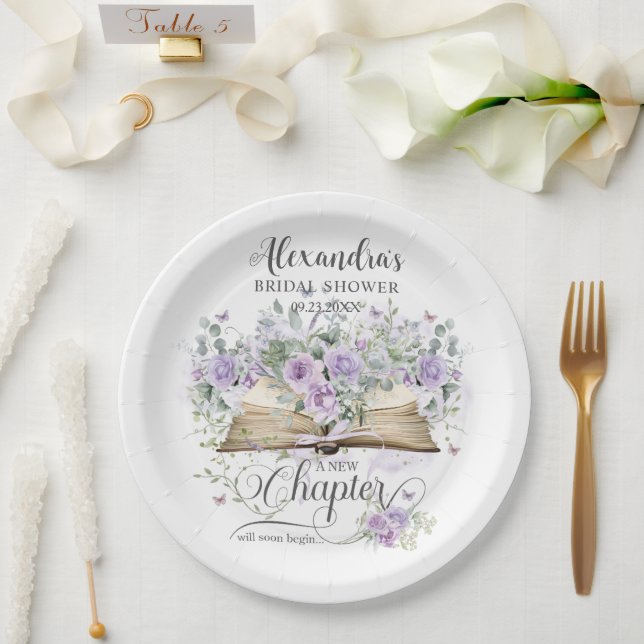 Prato De Papel Chuva de Lilás Roxo Livro Nova Capítulo Chá de Noi (Casamento)