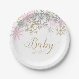 Prato De Papel Chuva de Neve Baby Shower Baby É Frio Lá Fora