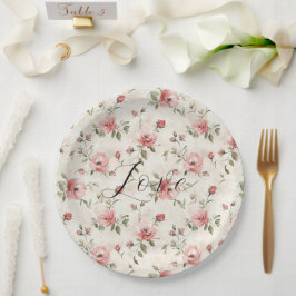 Prato De Papel Chuva de Noiva Amor Floral Rosas Rosadas