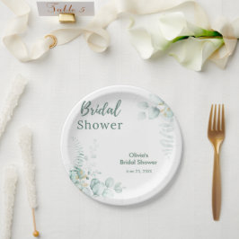 Prato De Papel Chuva de Noiva Botânica Eucalipto Verde Dourado 